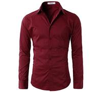 Lyon Becker Men's Casual Slim Fit Shirts Smart Shirt Long Sleeve Top Formal Dress PS01 (Wine, XL)