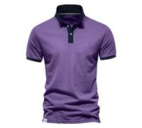 Lyon Becker Men's Polka Dot Polo Shirt Casual Summer Short Sleeve Turn Down Collar Business Dress Cotton Shirt Pique Purple
