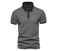 Lyon Becker Men's Polka Dot Polo Shirt Casual Summer Short Sleeve Turn Down Collar Business Dress Cotton Shirt Pique Charcoal