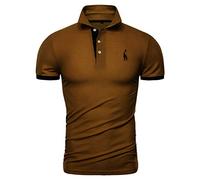Lyon Becker Men's Slim Fit Casual Short Sleeve Polo Shirts Classic Giraffe Embroidery Golf Tennis T-Shirt Chocolate
