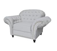 Lyon Chesterfield Style French Velvet Silver Fabric Armchair Sofa