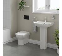 Lyon Full Pedestal Basin and Back to Wall Toilet Suite with High In Wall Concealed Cistern and Black Flush Plate | White | ABS | 545mm