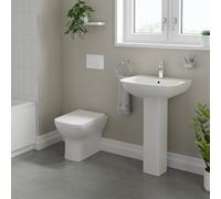 Lyon Full Pedestal Basin and Back to Wall Toilet Suite with High In Wall Concealed Cistern and Flush Plate | White | ABS | 545mm
