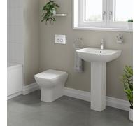 Lyon Full Pedestal Basin and Back to Wall Toilet Suite with High In Wall Concealed Cistern and Polished Chrome Flush Plate | White | ABS | 545mm