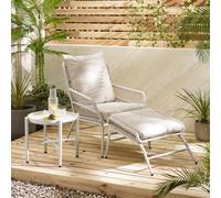 Lyon Metal Outdoor Chair & Footstool + Side Table FurnitureboxUK Cream One Size