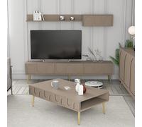lyon wooden entertainment unit with coffee table set in atlas and gold