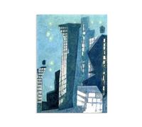 Lyonel Feininger Canvas Wall Art Manhattan,Night Poster famous art prints on Canvas Oil Paintings Reproduction artwork for Home Office Decorations42x30cm(17x12in) Canvas only