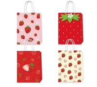 Lyosehy 24PCS Strawberry Party Favors Sweet Berry Paper Bags Strawberry Goodie Bags Bulk with Handle Fruit Treat Candy Paper Favors for Strawberry Fruit Theme Baby Shower Birthday Party Supplies