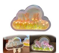 Lyoveu Tulip Lamp In Cloud,Cloud Shaped Tulip Night Light Mirror,cloud Mirror Tulip Lamp,cloud Mirror Diy Night Light,handmade Cloud Tulip Night Light Decoration,the First Choice for Gifts To Girls