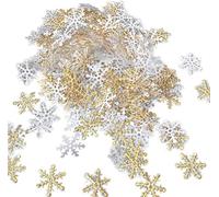 LYPER 300Pcs Gold Snowflakes Confetti for Christmas Wonderland Winter Frozen Party, Glittered Large Plastic Snowflake Ornaments, Winter Christmas Wedding Birthday Holiday Party Decorations