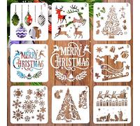 LYPER 8 Piece Christmas Stencil Set - Drawing and Painting Plastic Stencils for Santa Claus, Tree, Snowflakes, Bells, Reindeer - DIY Xmas Decoration