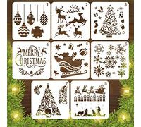 LYPER 8Pcs Christmas Stencils 8Inch Xmas Scale Template Sets, Reusable Plastic Craft Snow Flake DIY Decoration for Craft Art Drawing Painting Spraying on Window, Glass,Wood
