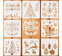 LYPER 8pcs Christmas Stencils - Xmas Santa Claus, Christmas Tree, Snowflakes, Bells, Reindeer - Reusable Plastic Craft Snowflake for DIY Decoration