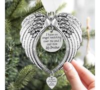 LYPER Loss of Brother Gift Angel Wings Memorial Christmas Ornaments, Sympathy Gifts - I Have a Angel Watching Over Me I Call -A Piece of My Heart Is in Heaven Christmas Decorations for Loved One