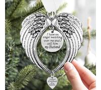 LYPER Loss of Husband Gift Angel Wings Memorial Christmas Ornaments, Sympathy Gifts - I Have a Angel Watching Over Me I Call -A Piece of My Heart Is in Heaven Christmas Decorations for Loved One