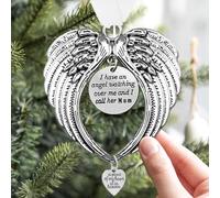 LYPER Loss of Mum Gift Angel Wings Memorial Christmas Ornaments, Sympathy Gifts - I Have a Angel Watching Over Me I Call -A Piece of My Heart Is in Heaven Christmas Decorations for Loss of Loved One