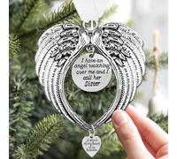 LYPER Loss of Sister Gift Angel Wings Memorial Christmas Ornaments, Sympathy Gifts - I Have a Angel Watching Over Me I Call -A Piece of My Heart Is in Heaven Christmas Decorations for Loved One
