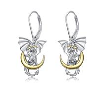 Lypic Dragon Drop Earrings 925 Sterling Silver Moon Dragon Leverback Animal Jewelry for Women Daughter No Gemstone
