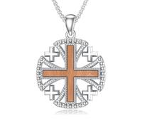 Lypic Wooden Cross Necklace for Men 925 Sterling Silver Orthodox Jesus Cross St Michael Bible Verse Necklace Christian Jewelry Meaningful Religious Gifts for Men, Base, No Gemstone