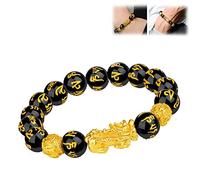 LYPOCS Feng Shui Black Obsidian Wealth Bracelet, Pi Xiu Dragon, 12mm Bead Strand