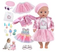 LYPPUL 15 Pieces Doll Clothes, Clothing Outfits for Baby Dolls for 36-45 cm Dolls, Doll Accessories with Rainbow Dress, Makeup Toy Set, Slippers, Glasses, Born Baby Clothes, Dolls Accessories for