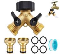 LYPPUL 2 Way Garden Hose Splitter, Double Way 3/4" Hose Connector, Y Valve 2-Way Tap Connector with Individual On/Off and Two Quick Connector, Brass Hose Connector