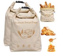 LYPPUL 2PCS Beeswax Bread Bag for Homemade breads, 17X13 Inch Washable Linen Bread Storage, Natural Beeswax Coated Cotton Storage Bags, Reusable Sourdough Bag for Homemade Breads Kitchen Picnic