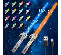 LYPPUL 2PCS Light Sabers for Kids, 15 Colours Changeable Light Up Sword with 3D Sound, 2 in 1 Retractable LED Light Up Saber Toy for Halloween Dress Up Parties Christmas Cosplay War Fighters