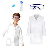 LYPPUL 4PCS Kids Lab Coat with Goggles Personalized ID Card Liquid Dropper Scientist Costume, 130CM Kids Doctors Coat White Lab Coat for Role Play School Student Science Lab Coats Vet Coat Boys Girls