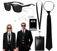 LYPPUL 6PCS Agent Costume Accessories, Spy Costume Accessories, Secret Service Costume Set with Sunglasses, Tie, Earplugs, ID Card, Card Holder for Adults Halloween Cosplay Carnival Dress up Party