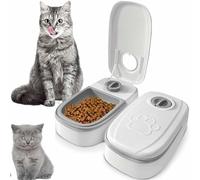 LYPPUL Automatic Pet Feeder, 2-Meal Automatic Cat Feeder, Dry and Wet Food Dispenser with 48H Timer, Pet Cat Food Dispenser, Pet Feeding Station for Medium Sized Cats and Dogs-Grey