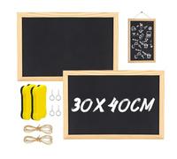 LYPPUL Pack of 2 Chalkboards with Wooden Frame, 40 x 30 cm Hanging Slate Board for Writing on with 2 Sponge, 4 Hooks, Chalkboard for Hanging, Small Blackboard for Learning, Office, Kitchen, Bar
