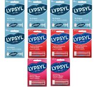 Lypsyl UnTinted Lip Balm Stick 10-Pack - SPF15 - 5x Original, 3x Strawberry & Pomegranate, 2x Cherry & Almond - Moisturizing Lip Care