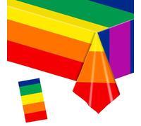 Lyqaq 1Pcs Rainbow Table Tablecloth,Birthday Table Cloth Pride Decorations Birthday Rainbow Party Disposable Plastic Table Cover for LGBT Party,Kids Birthday,Summer Beach Cocktail Party