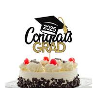 Lyqaq Graduation Cake Toppers,Prom Cake Toppers,Graduation Cake Decorations 2025,Black and Gold Congrats Grad Cap Congratulations Cake Topper for High School College Senior Primary School