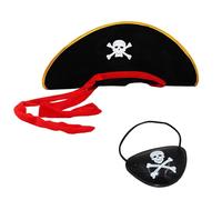 Lyqaq Pirate Costume Kids Accessories Set - Pirate Hat and Eye Patch with Skull Print - Captain Fancy Dress for Halloween, Caribbean Party, Cosplay & World Book Day