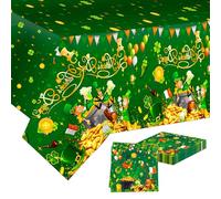 Lyqaq St. Patrick’s Day Tablecloth Set with 12 Napkins, 54x108 Inch Waterproof PVC Table Cover, Shamrock Print Irish Party Decor for Pub, Outdoor & Home Use (Green Reusable Plastic Tableware)