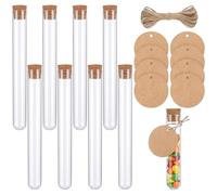 LYQNIHOB Pack of 8 Test Tube with Corks, Plastic Test Tubes with Corks, Transparent Test Tube Vase for Flowers Liquids DIY Sweets, Test Tube Vase, 20 x 150 mm, with Hemp Rope, Labels