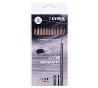 LYRA Graduate Graphite Pencils, 6 Pieces, Assorted Grades, Lead, Artistic Drawing, Cardboard Box, Ideal for Student Artists & Schools