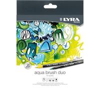 LYRA Aqua Brush Duo, Fine Art Brush Marker Set, Dual Tip, 12 Assorted Colours, Water Soluble Pens, Ideal for Professionals & Students