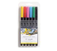 LYRA Aqua Brush Duo, Fine Art Brush Marker Set, Dual Tip, 6 Assorted Primary Tone Colours, Water Soluble Pens, Ideal for Professionals & Students