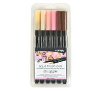 LYRA Aqua Brush Duo, Fine Art Brush Marker Set, Dual Tip, 6 Assorted Skin Tone Colours, Water Soluble Pens, Ideal for Professionals & Students