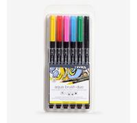 LYRA Aqua Brush Duo, Fine Art Brush Marker Set, Dual Tip, 6 Assorted Primary Tone Colours, Water Soluble Pens, Ideal for Professionals & Students