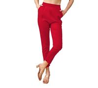 Lyra Cotton Pant for Women - Stylish & Comfortable Slub Cotton Blend with Lycra | Free Size | Cross Pocket Design | Color Lock Technology, Red, 32