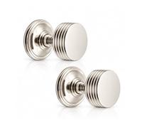 LYRA Door Knobs Pair Oxford Reeded 60mm Mortice Polished Nickel Handles Set | Traditional Ribbed Design Durable Solid Brass Pull Handles Set Ideal for Internal & External Wooden, uPVC Door Hardware