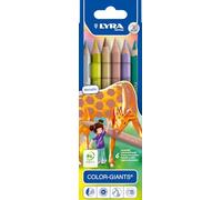 LYRA Color Giants Wooden Large Colouring Pencils, 6 Assorted Colours, Metallic Colours, Ideal for Children & Schools