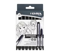 LYRA Graduate Manga Set, 8 Pens, Assorted Sizes, Fineliner, Water Resistant, Drawing & Illustration, For Students and Schools