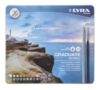LYRA Graduate Watersoluble Colouring Pencils, Hexagonal, 3.3mm lead, 24 Assorted colours, Ideal for Student Artists & Hobbyists