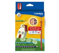 LYRA Groove Slim Wooden Colouring Pencils, 36 Pieces in Assorted Colours with Sharpener, For Children and Schools
