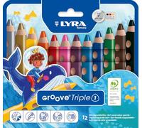LYRA Groove Triple One Wooden Chunky Colouring Pencils 3 in 1, 12 Assorted Colours, Ideal for Children and Schools